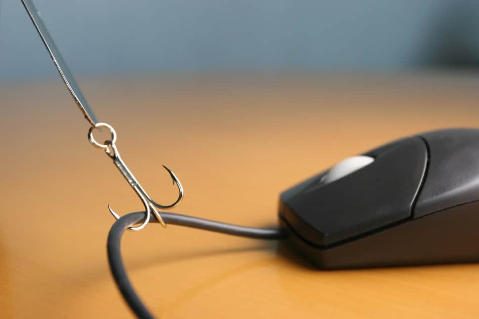 fish hook on computer mouse representing phishing awareness training