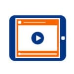 Blue tablet and orange screen representing our quality videos.
